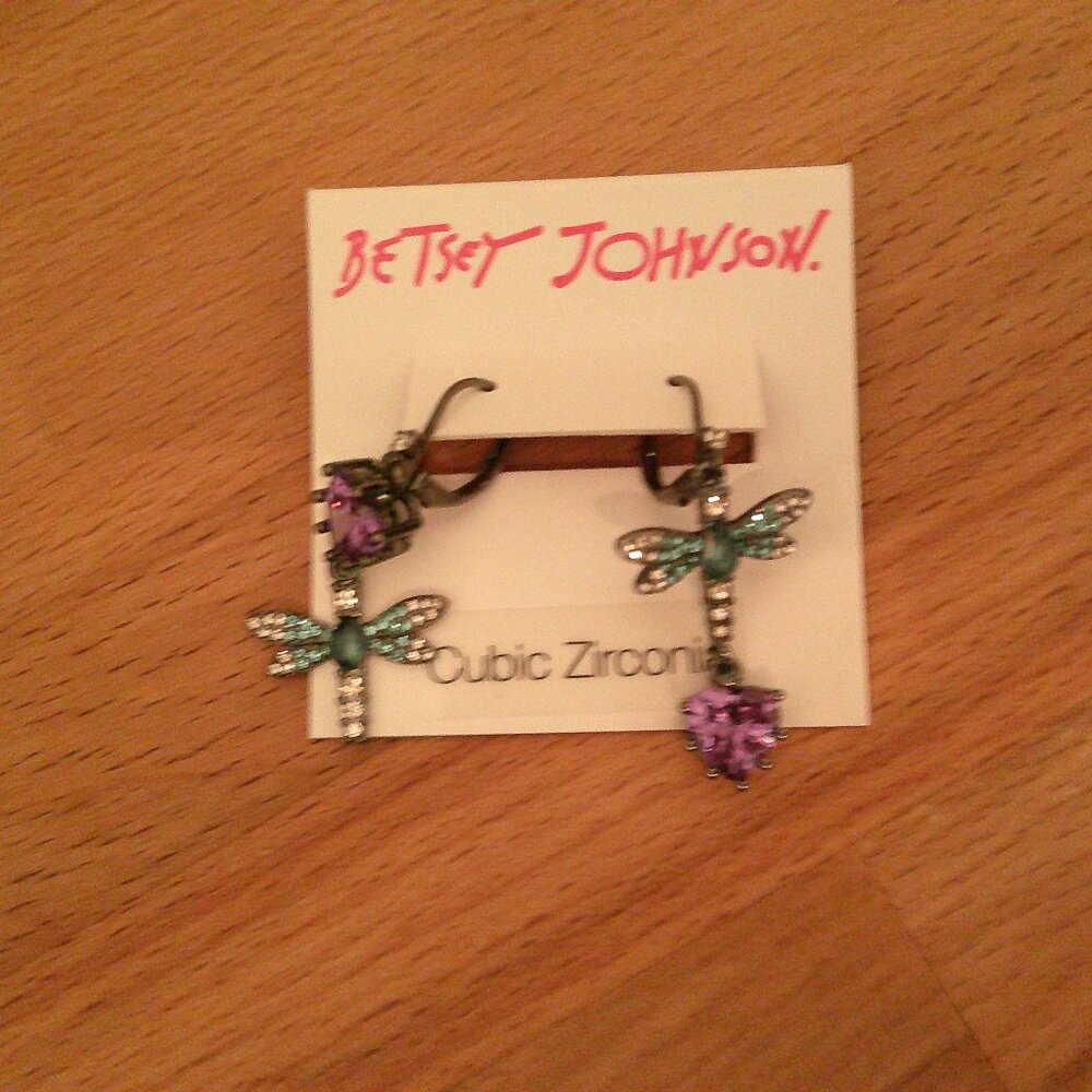 Betsey Johnson Rhinestone Dragonfly ear rings  NEW